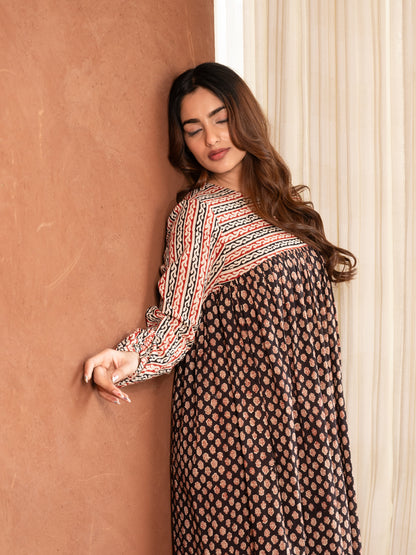 Black Bagru Print Cotton Dress