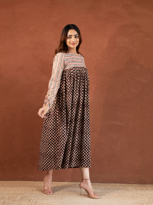 Black Bagru Print Cotton Dress