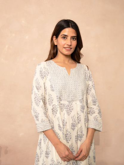 Ivory Block Print Gota Patti Festive Cotton Suit