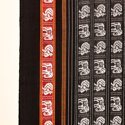 Kaveri Black Hathi Mor Cotton Khun Saree