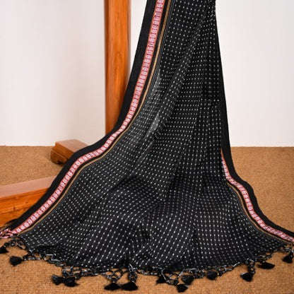 Kaveri Black Hathi Mor Cotton Khun Saree