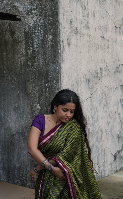 Heera Green Flower Cotton Khun Saree