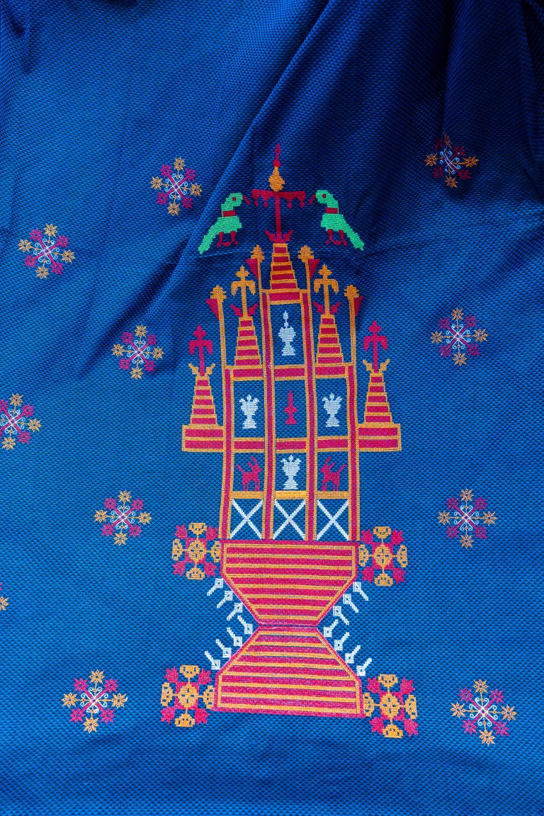 Krishna Royal Blue Kasuti Pallu Work Cotton Kahan Saree