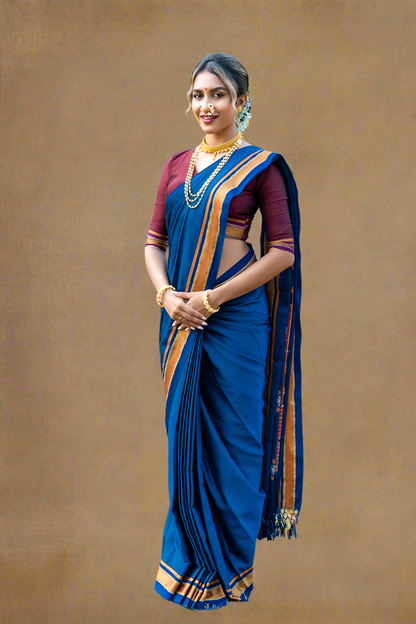 Krishna Royal Blue Kasuti Pallu Work Cotton Khun Saree