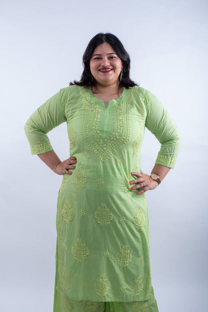 Pastel Green  Hand-Chikankari Cotton Co-ord Set