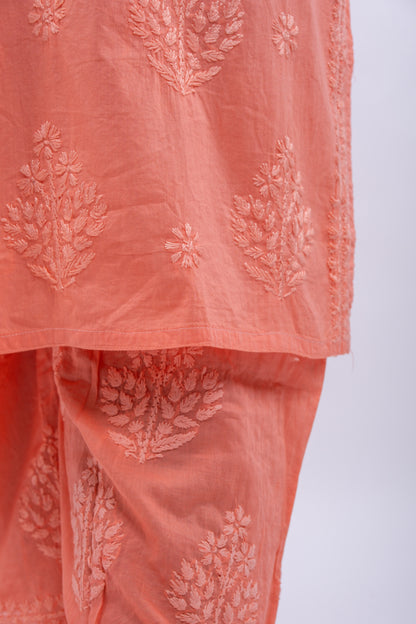 Peach Hand-Chikankari Co-ord Cotton Set