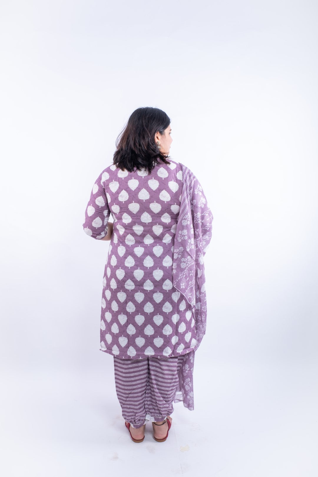 Wine Peepal Tree Print Afghani Cotton Plus Size Suit