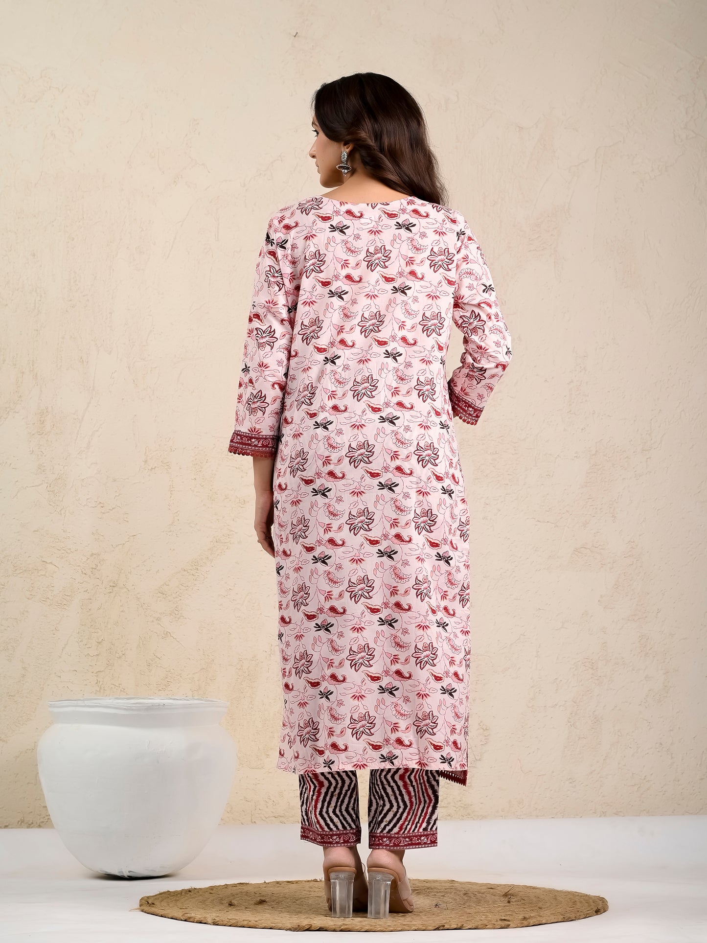 Bubblegum Maroon Floral Printed Cotton Suit