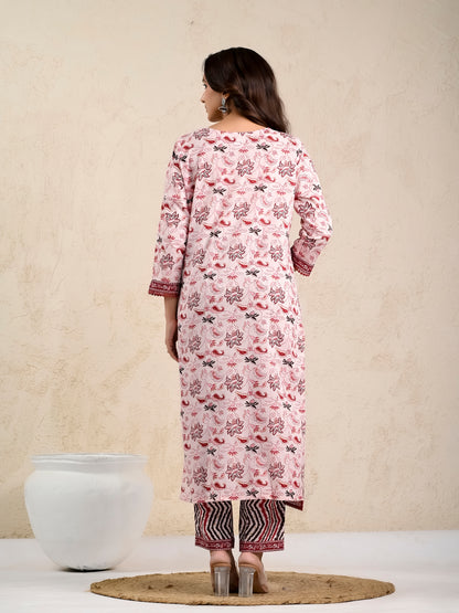 Bubblegum Maroon Floral Printed Cotton Suit