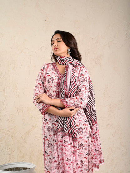 Bubblegum Maroon Floral Printed Cotton Suit