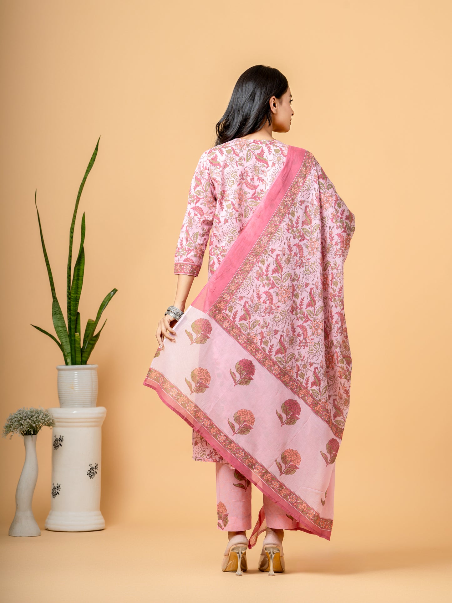 Aboli Pink Floral Printed Cotton Suit