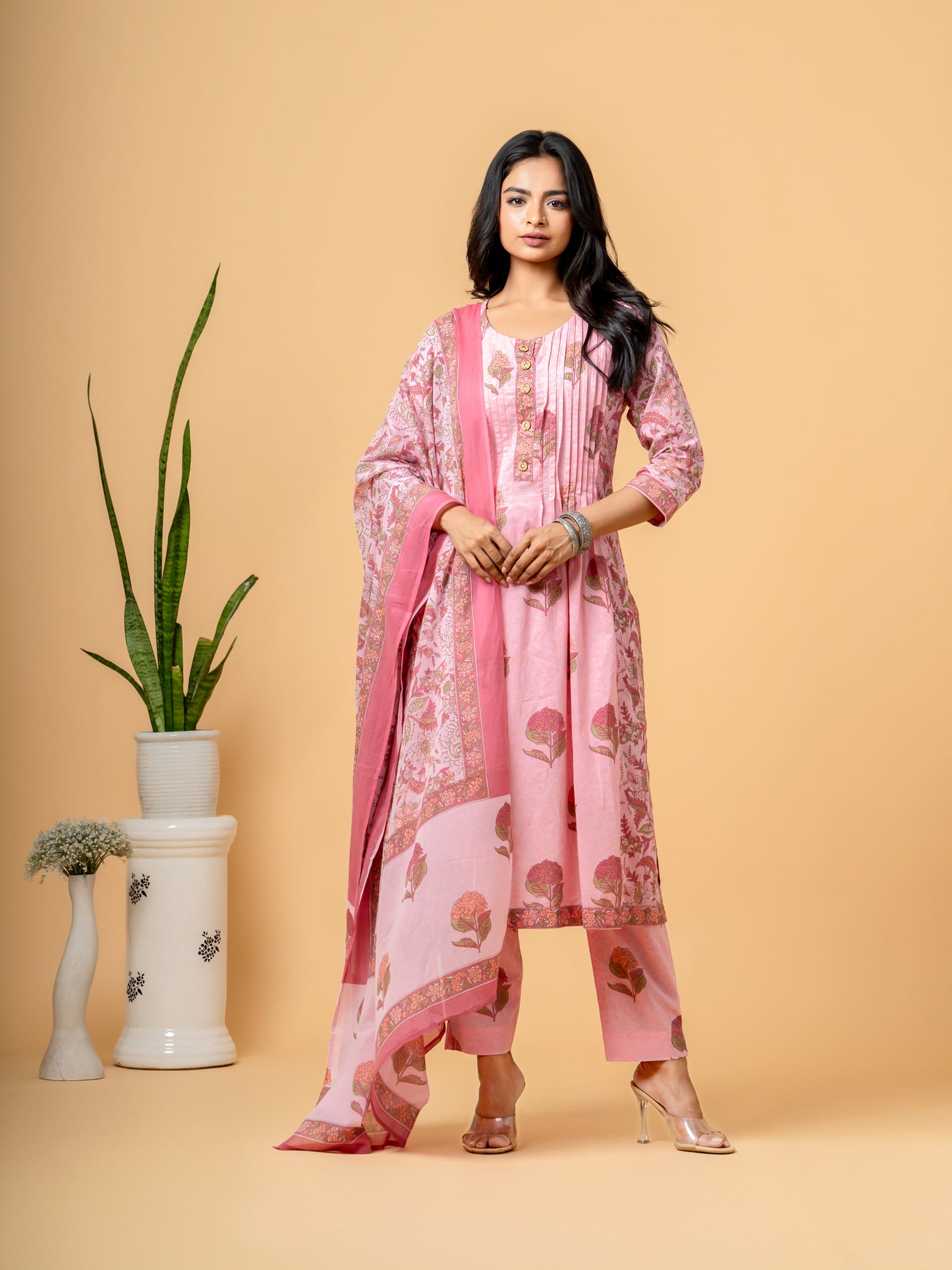 Aboli Pink Floral Printed Cotton Suit