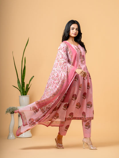 Aboli Pink Floral Printed Cotton Suit