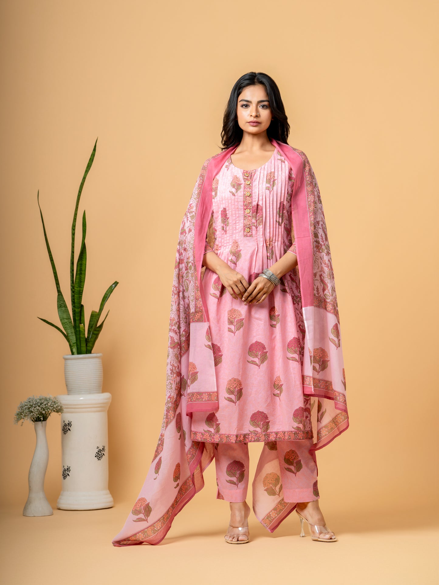 Aboli Pink Floral Printed Cotton Suit