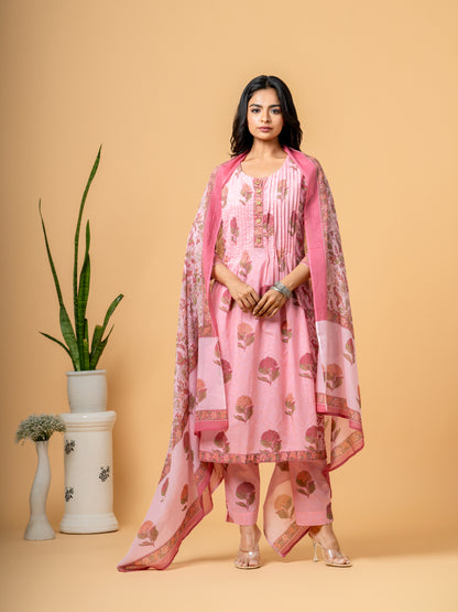 Aboli Pink Floral Printed Cotton Suit