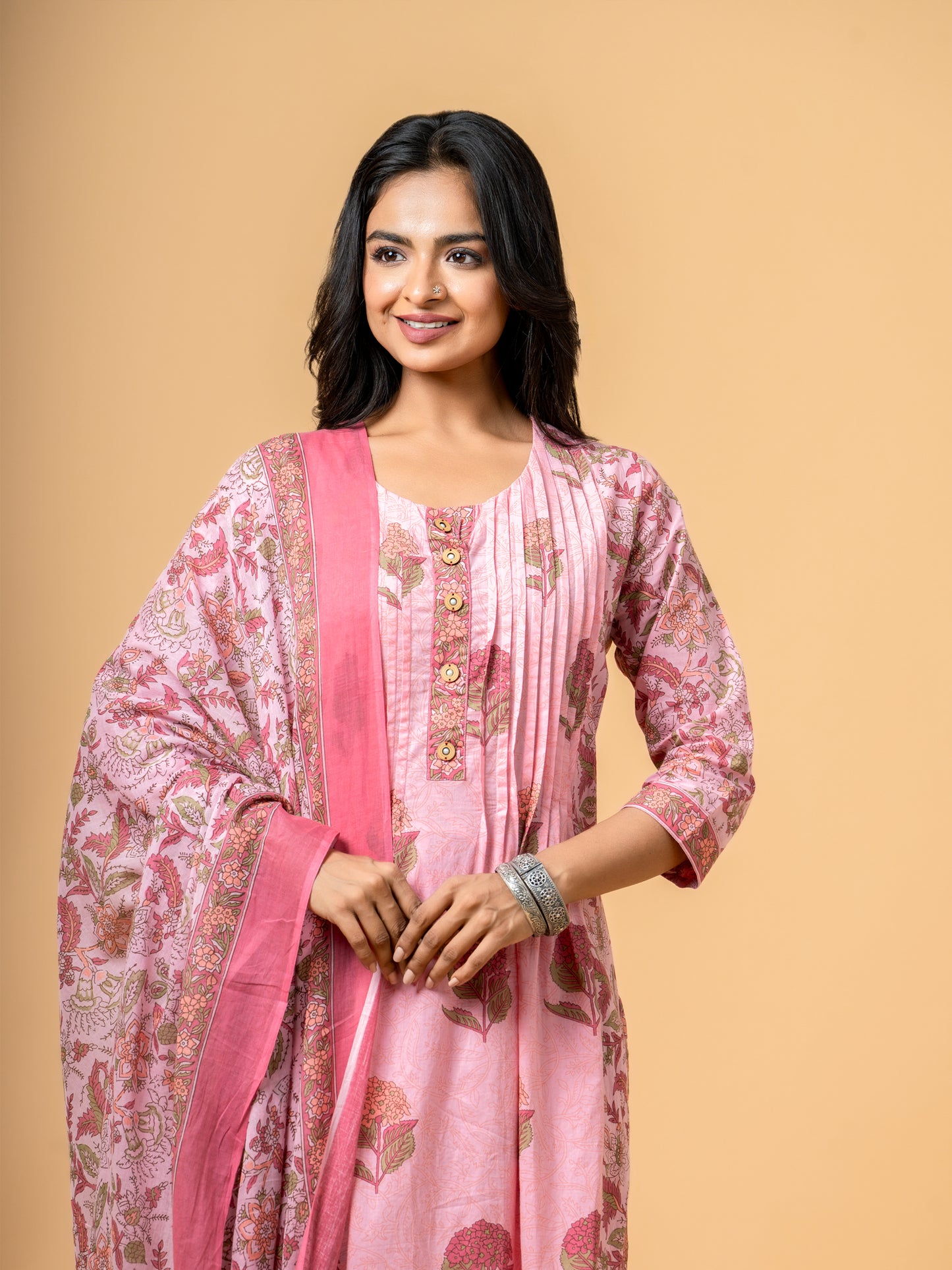 Aboli Pink Floral Printed Cotton Suit