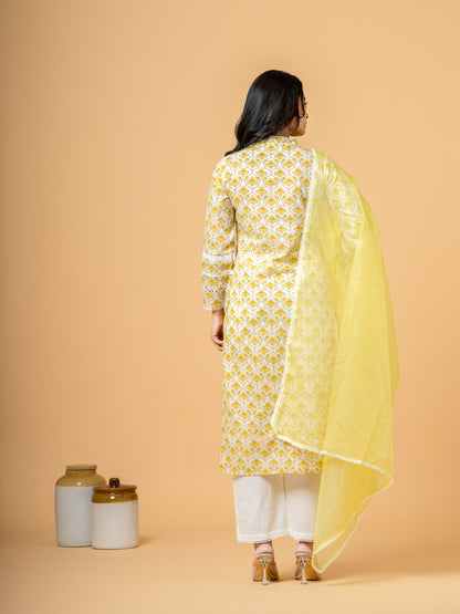 Yellow Jaal Beads & Sequence Work Cotton Suit