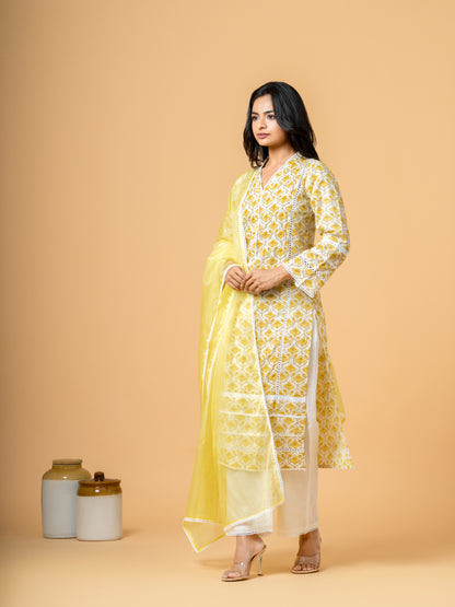 Yellow Jaal Beads & Sequence Work Cotton Suit