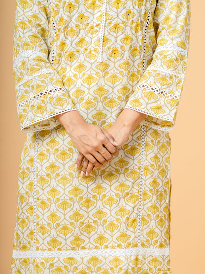 Yellow Jaal Beads & Sequence Work Cotton Suit