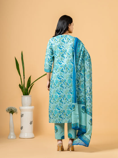 Lakshdweep Aqua Blue Floral Cotton Suit