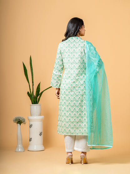 Blue Jaal Beads & Sequence Work Cotton Suit