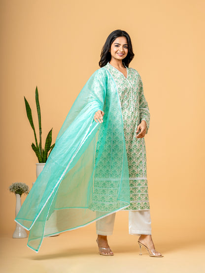 Blue Jaal Beads & Sequence Work Cotton Suit