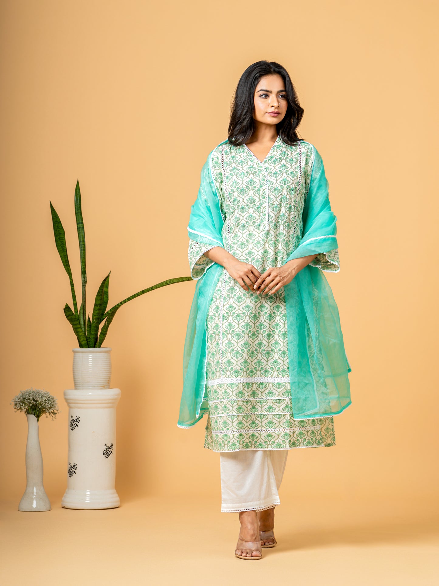 Blue Jaal Beads & Sequence Work Cotton Suit