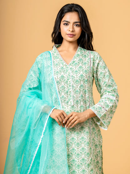 Blue Jaal Beads & Sequence Work Cotton Suit