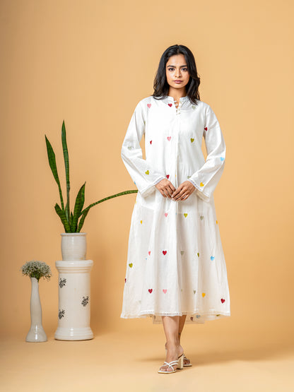 Rich White Good Heart Cotton Kurta