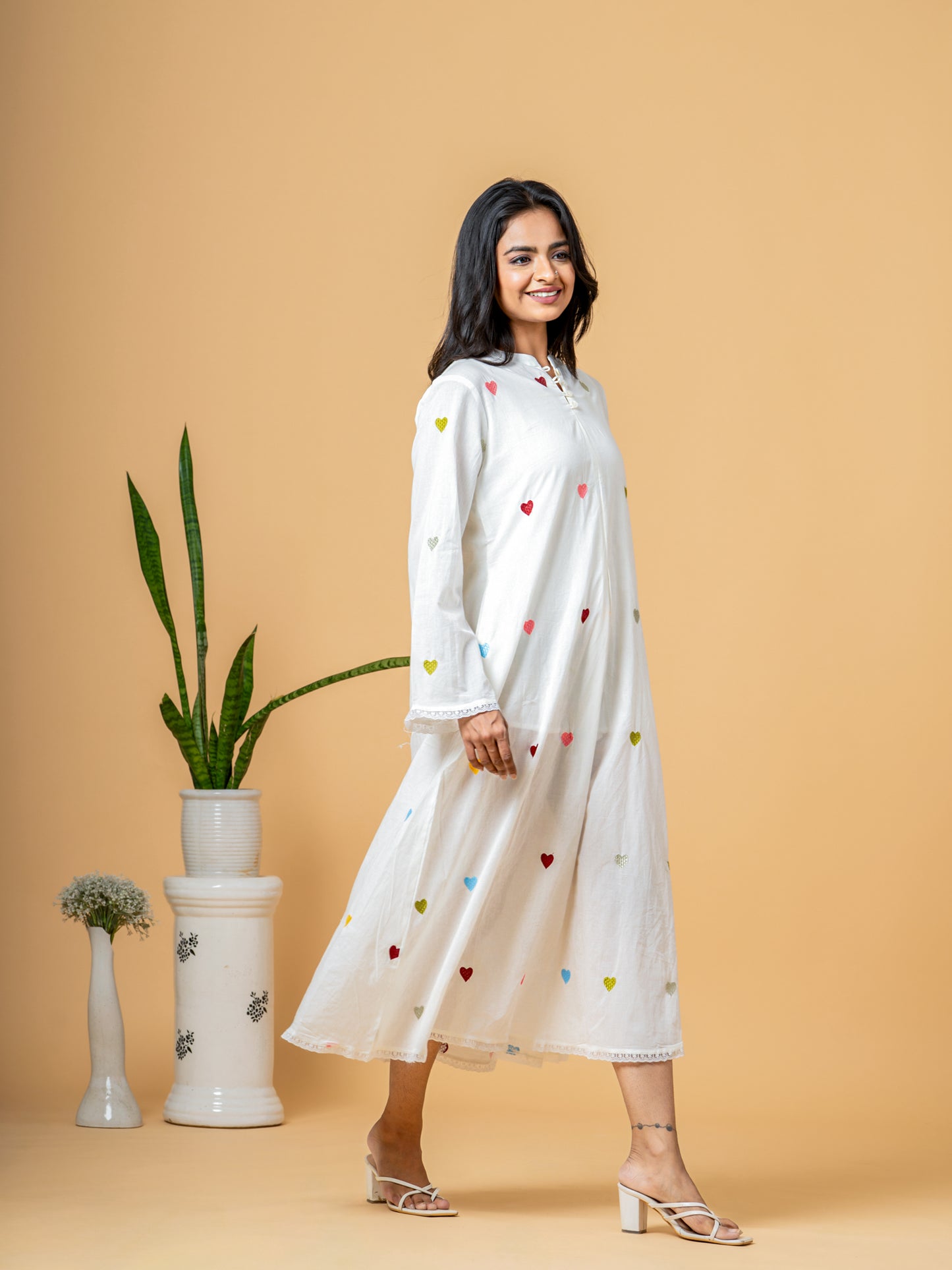 Rich White Good Heart Cotton Kurta