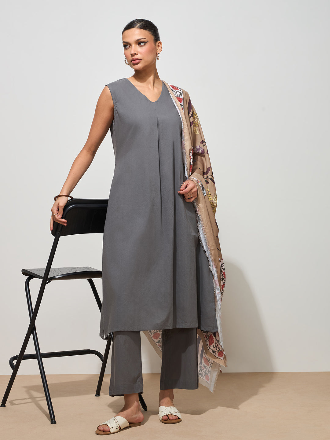 Ash Grey Solid Cotton Suit