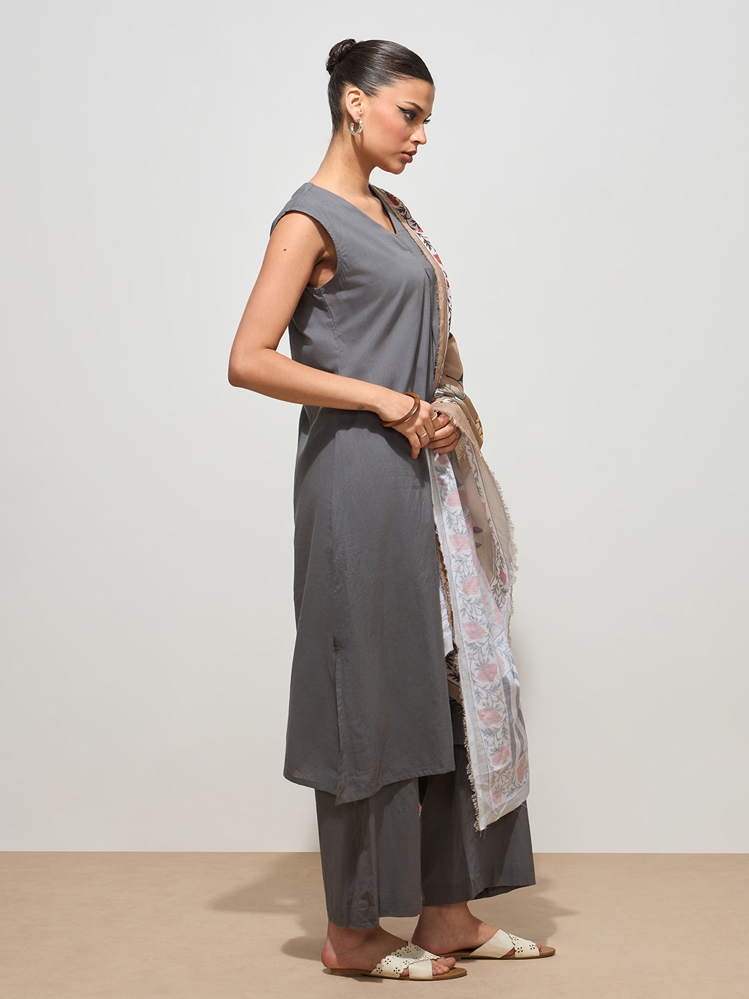 Ash Grey Solid Cotton Suit