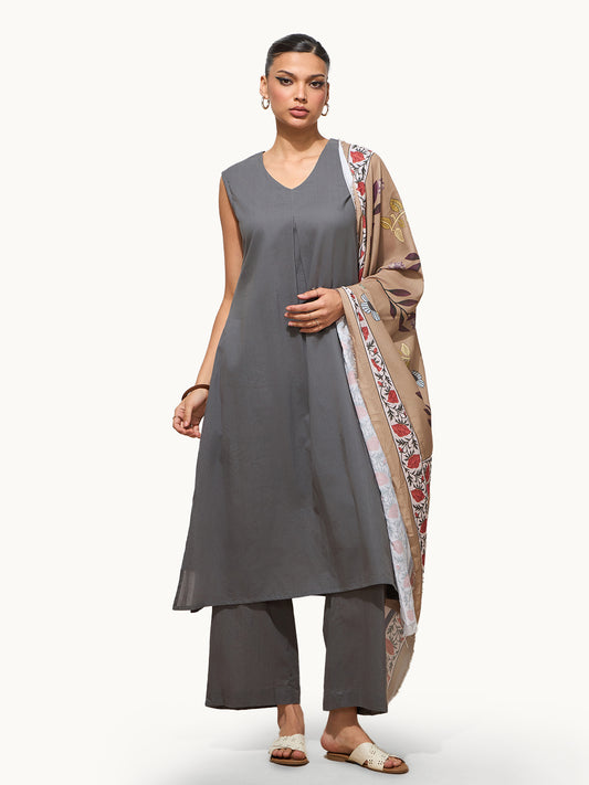 Ash Grey Solid Cotton Suit