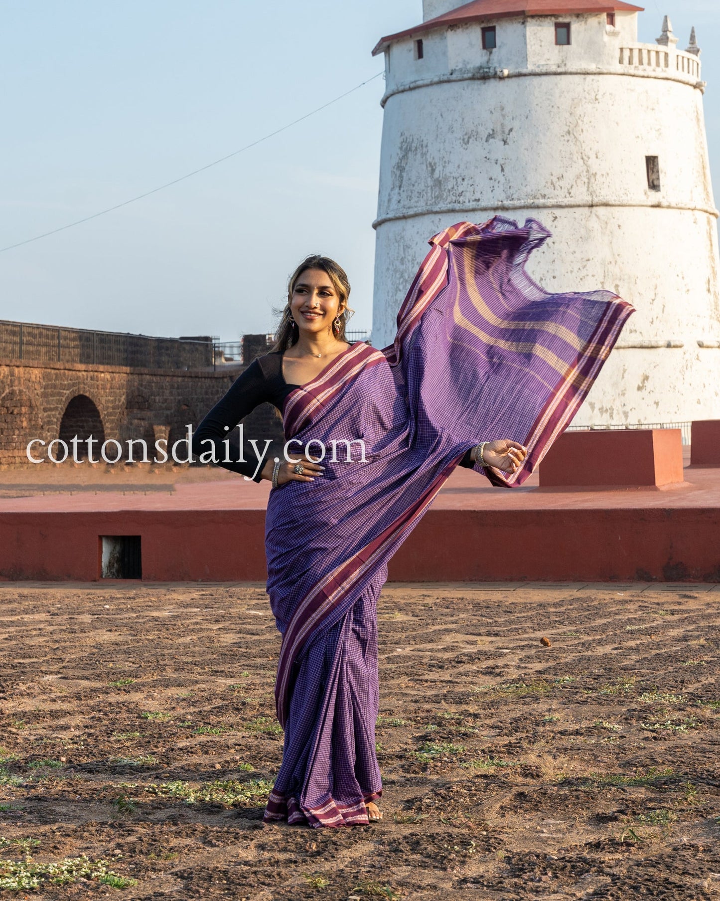 Aguada Heritage Deep Purple Kunbi Saree - Cottonsdaily