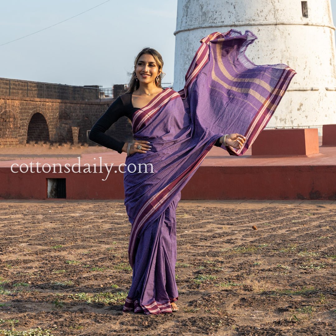 Aguada Heritage Deep Purple Kunbi Saree - Cottonsdaily