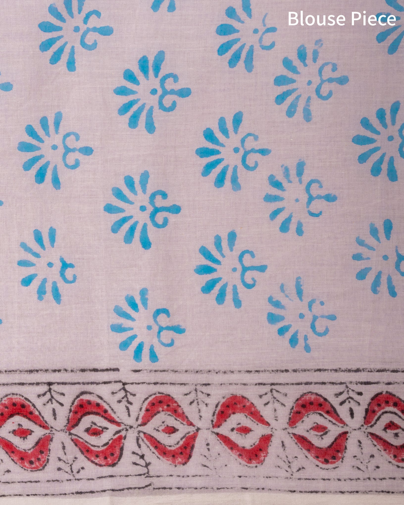 Aqua Blue Lotus Handblock Print Mul Cotton Saree - Cottonsdaily