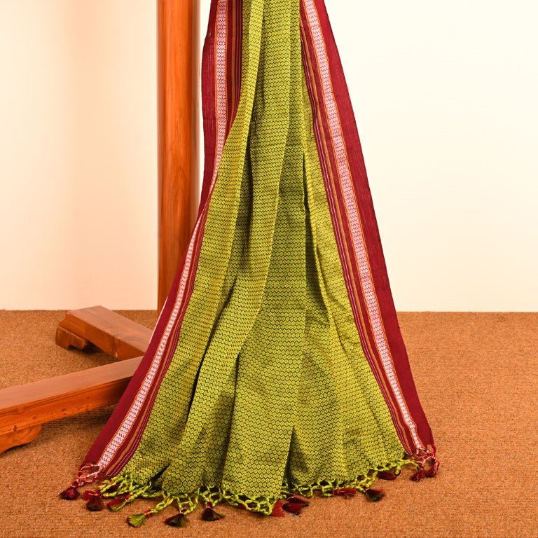 Bela Parrot Green Cotton Khun Saree - Cottonsdaily