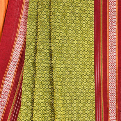 Bela Parrot Green Cotton Khun Saree - Cottonsdaily