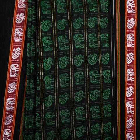 Bhaumi Green Hathi mor Khun Saree - Cottonsdaily