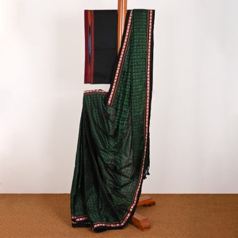 Bhaumi Green Hathi mor Khun Saree - Cottonsdaily