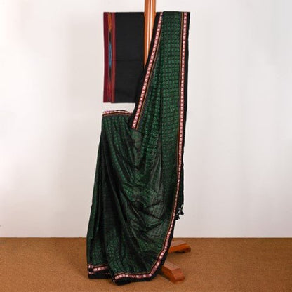 Bhaumi Green Hathi mor Khun Saree - Cottonsdaily