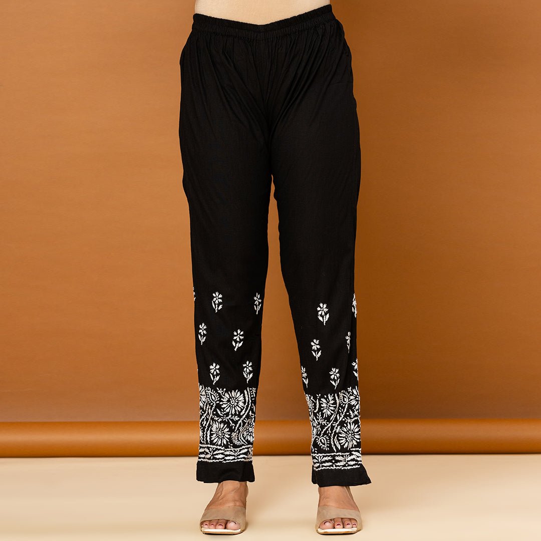 Black Hand Chikankari Straight Pant - Cottonsdaily