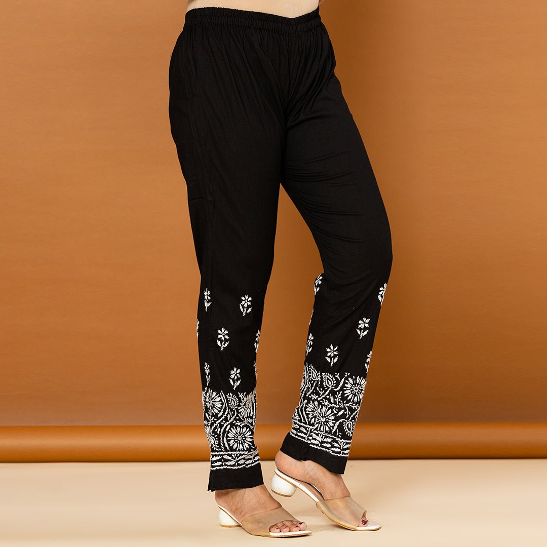 Black Hand Chikankari Straight Pant - Cottonsdaily