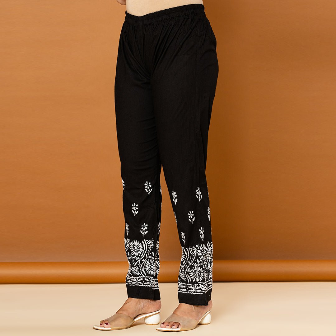 Black Hand Chikankari Straight Pant - Cottonsdaily