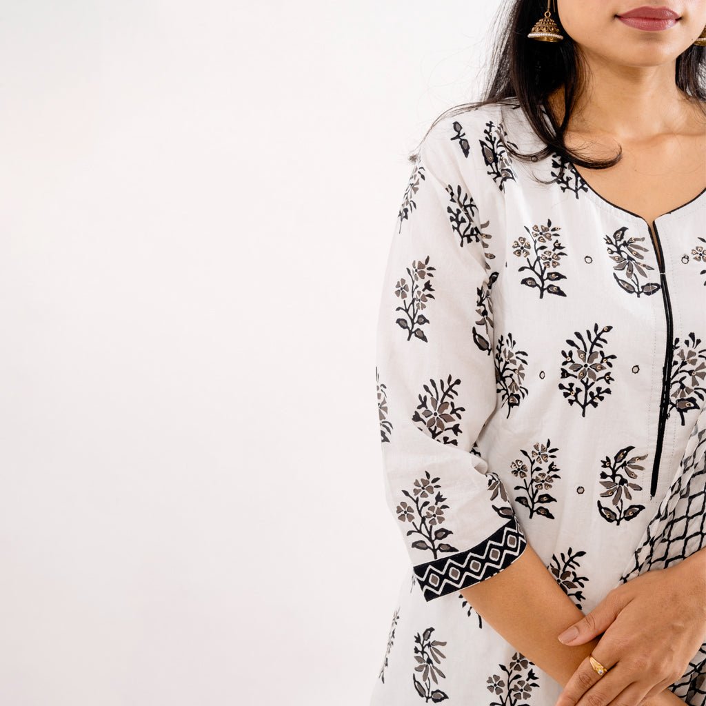 Black & White Printed Cotton Suit - Cottonsdaily