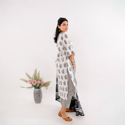 Black & White Printed Cotton Suit - Cottonsdaily