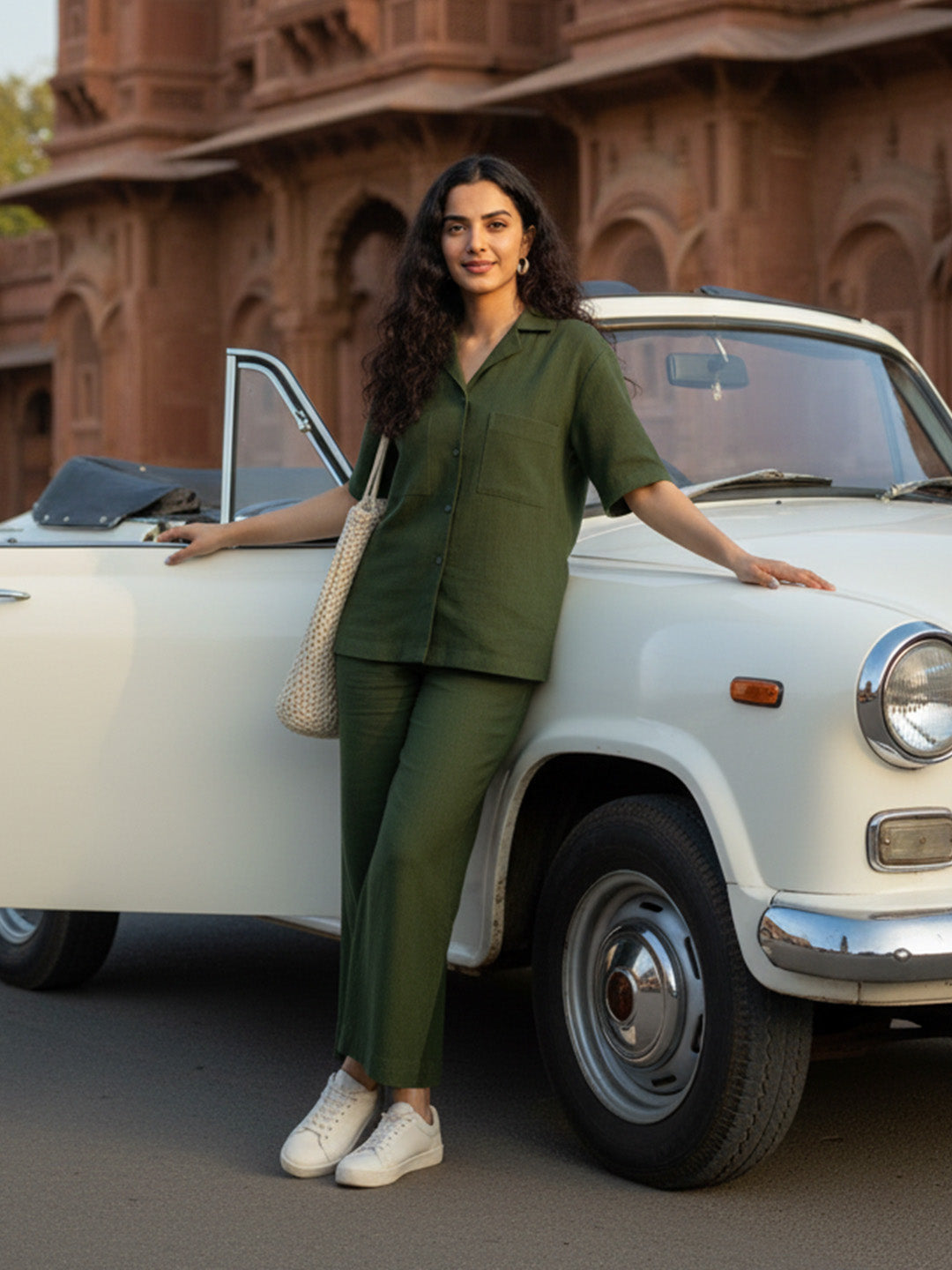 Forest Green Solid Cotton Co-ord Set