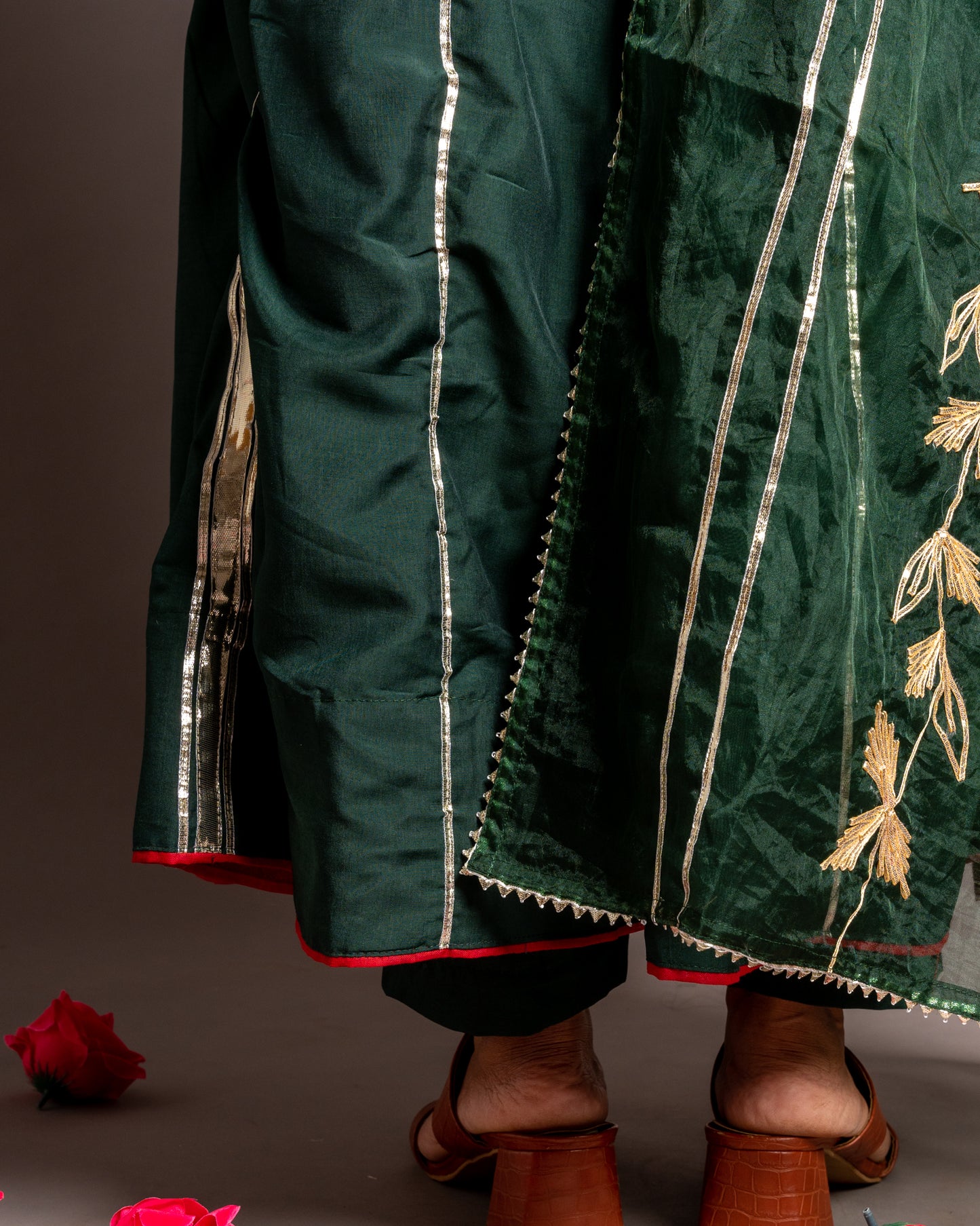 Forest Green Gotta Patti Angrakha Muslin Cotton Festive Suit