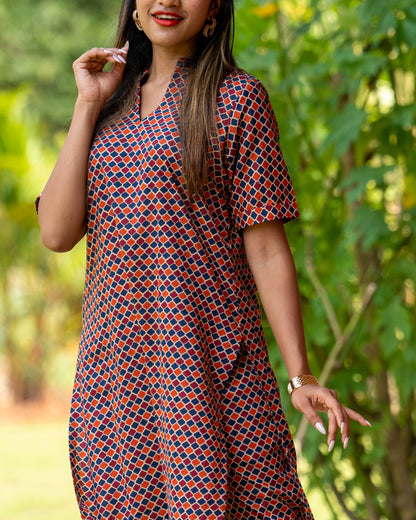 Red Blue Textured High Low Co-ord Set