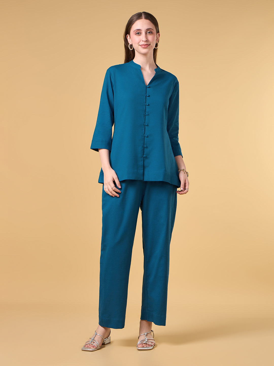 Midnight Blue Solid Cotton Co-ord Set